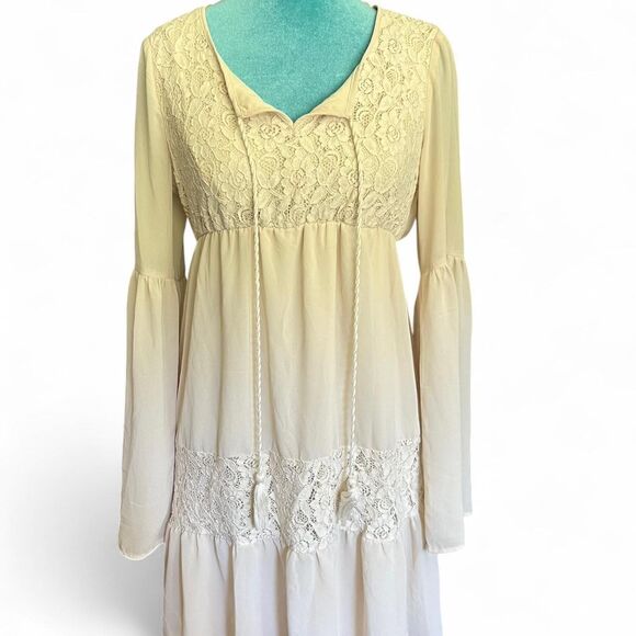 Flying Tomato Women's Boho Hippie Cottagecore Swing Cream Dress medium - Picture 1 of 8